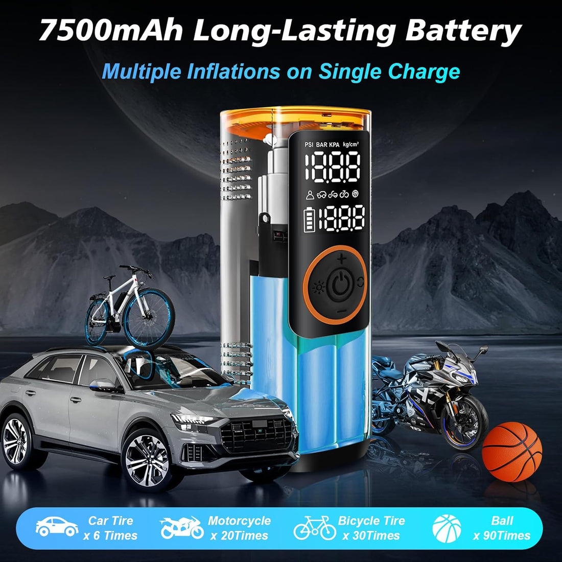 Portable Car Tire Inflator – 150 PSI Air Compressor with Digital LCD Display