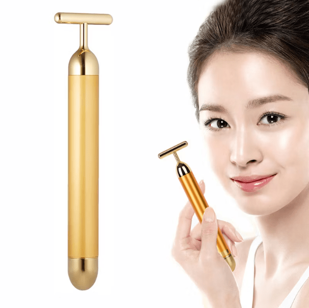 V-Shaped Electric Facial Massage Bar – Gold Micro-Vibration Facial Sculptor