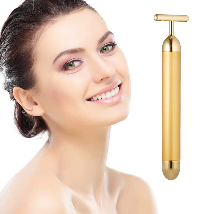 V-Shaped Electric Facial Massage Bar – Gold Micro-Vibration Facial Sculptor